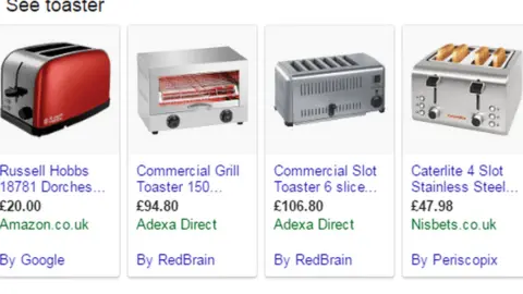 Google Search for toaster on Google