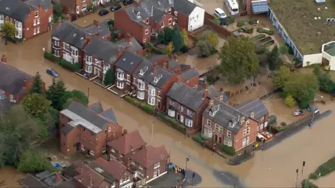 Flooded streets in Worksop