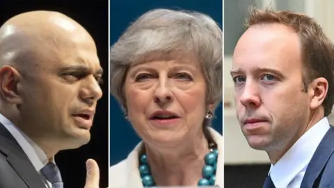 BBC Sajid Javid, Theresa May and Matt Hancock