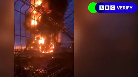 An oil depot on fire in Russia