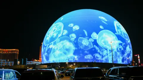 An exterior view of the Sphere during the opening night in Las Vegas