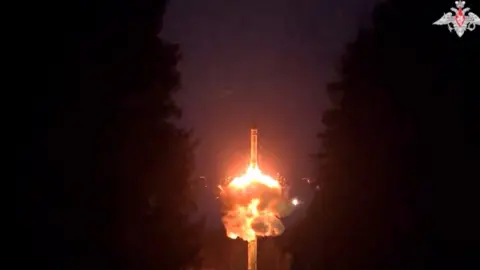 Reuters A still image from video, released by the defence ministry, shows a Yars intercontinental ballistic missile