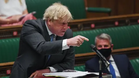 JESSICA TAYLOR/UK PARLIAMENT Boris Johnson during Wednesday's PMQs