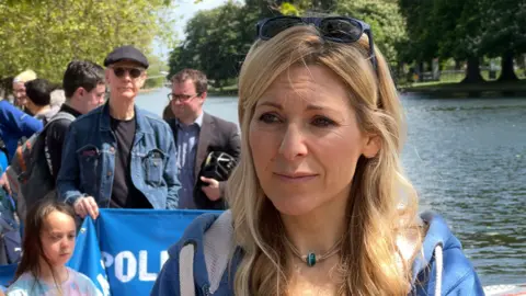 Kate Bradbrook/BBC Naomi Wilkinson, Bedford Surfers Against Sewage protest