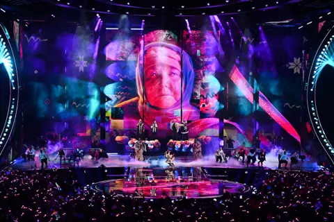 Paul Ellis / AFP Ukrainian band Kalush Orchestra performs during the final of the Eurovision Song Contest