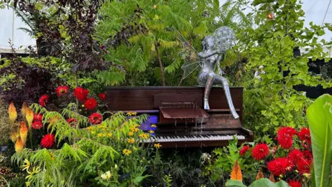 Ascend Drones Piano amongst the flowers at the Taunton Flower Show