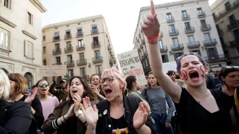 EPA Thousands of people attend a protest against the judiciary sentencing on the trial of five men accused of gang raping an 18-year-old