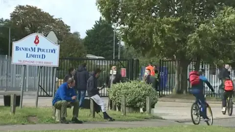 BBC Workers taking a break at Banham Poultry