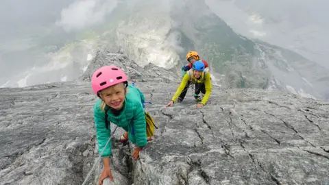Leo Houlding Freya, Jessica and Jackson Houlding on Piz Badile