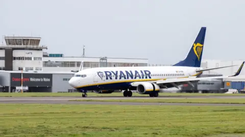 Getty Images Ryanair aeroplane at Cardiff Airport