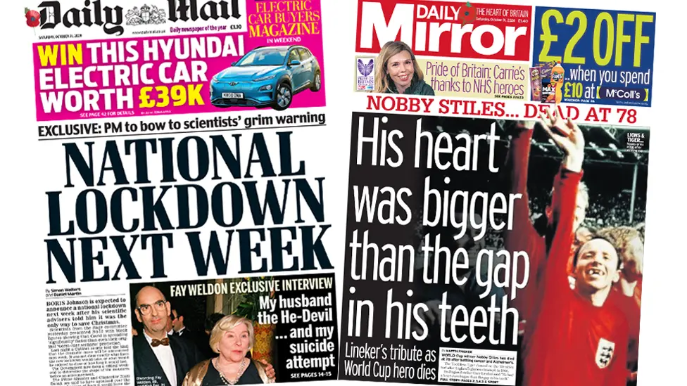 Daily Mail and Daily Mirror front pages 31 October 2020