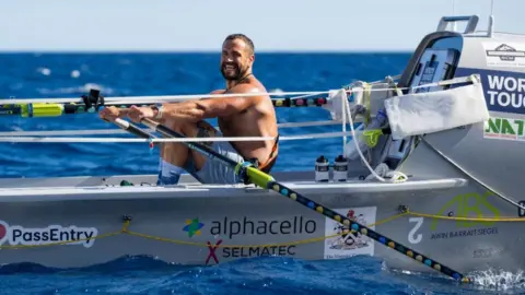 World's Toughest Row Elliot Awin rowing during the challenge