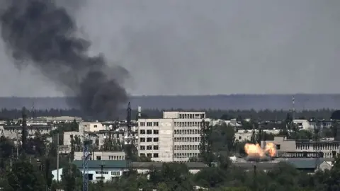 Getty Images Explosion seen in Severodonetsk
