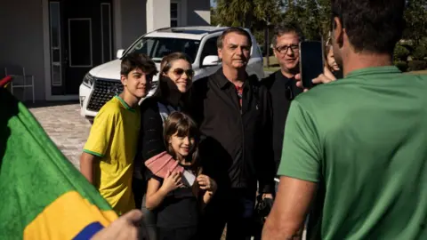 Getty Images Jair Bolsonaro with supporters in Florida