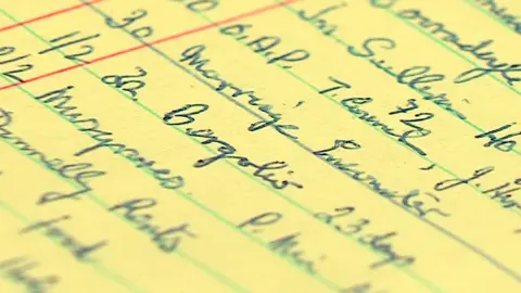 BBC News Picture of the Pope's name written in a 1990 ledger book