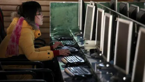 Reuters File image of a woman using a computer in an internet cafe in Shanghai