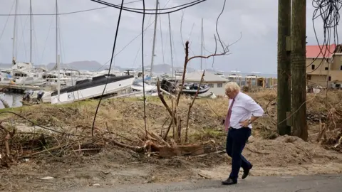 Boris Johnson surveying destruction in the British Virgin Islands