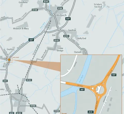 Ordnance Survey Map outlining A47 upgrade