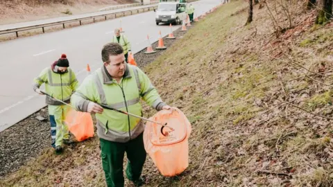 Monmouthshire County Council Litter picking on the A40 in Monmouthshire