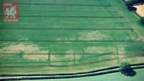 RCAHMW A newly discovered Roman fortlet near Magor, Monmouthshire, emerging in ripening crops