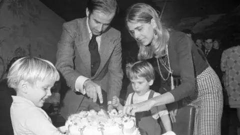 Getty Images/Bettmann Senator-elect Joseph Biden and wife Neilia cut his 30th birthday cake in November 1972, a month before the fatal crash.