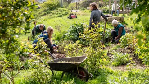 Bath City Farm Four people weeding a plot at Bath City Farm