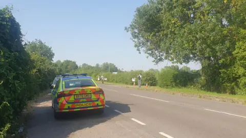 A panda car parked by the side of a road