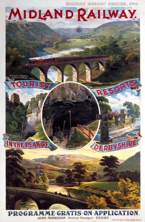 Getty Images Midland Railway poster showing beauty spots in the Peak District, dating between 1923 and 1947
