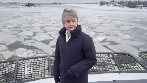 Foreign Secretary Yvette Cooper meets crew onboard the Coast Guard ship K/V Turva in Helsinki