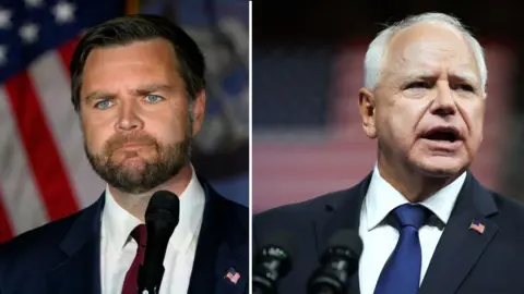 Getty Images Composite image of JD Vance and Tim Walz