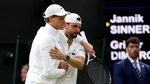 Jannik Sinner consoles Grigor Dimitrov after his injury