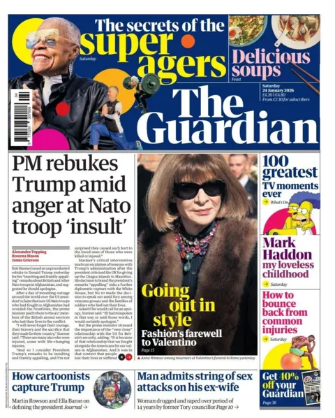 BBC "PM rebukes Trump amid anger at Nato troop 'insult'," reads the headline on the front page of the Guardian.