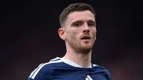 Andy Robertson playing for Scotland during a friendly against Curacao at Hampden Park in May 2026