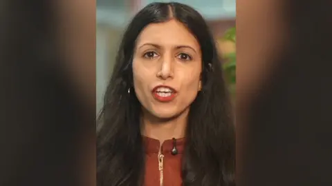 Noor Nanji speaks to a camera in the BBC offices