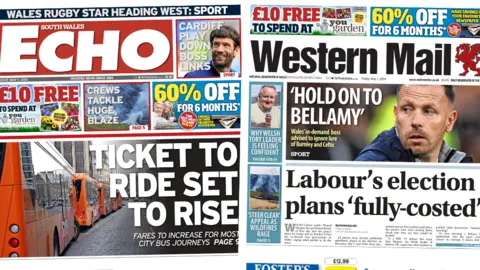 Western Mail and the South Wales Echo front pages shown together. both are described in the article 