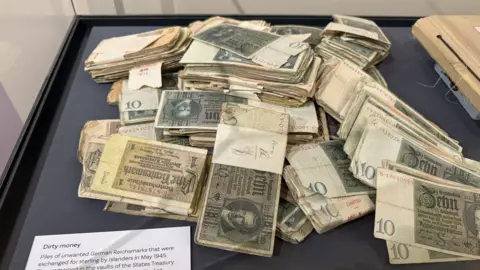 Stacks of German notes that islanders swapped for sterling when Jersey was liberated at the end of WWII