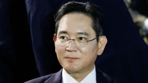  A close up shot of Lee Jae-yong, executive chairman of Samsung Electronics, glancing to his right 