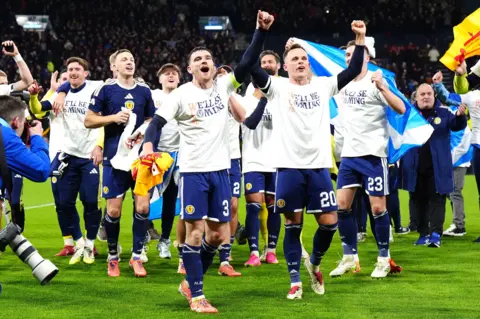 PA Media Scotland players celebrate at Hampden after last month's 4-2 win over Denmark