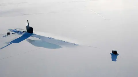 Getty images an American submarine in the frozen arctic sea