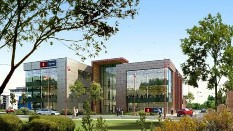 Derby City Council Pride Point building in Pride Park, a modern rectangular building 