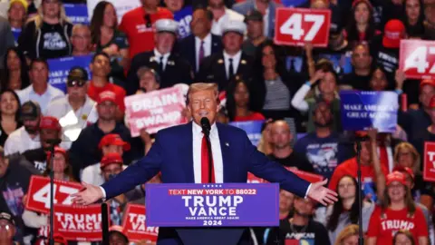 Getty Images Donald Trump holds a rally on Long Island, New York on 18 September.