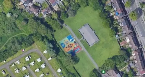 Google Google maps - aerial view of Bertie Place off Abingdon Road, lots of green space bordered by houses