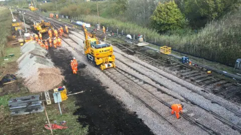 Andrew Turner/BBC New rail lines being laid