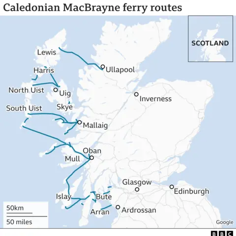 A map of the cool boat routes from the west coast of Scotland