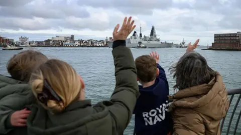 People bid goodbye to HMS Dragon in Portsmouth