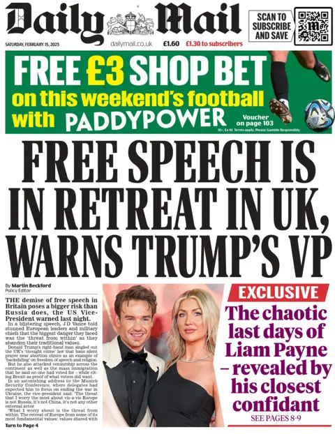 Daily Mail: Free speech is in retreat in UK, warns Trump's VP