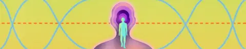 Thin yellow banner promoting the Health Fix newsletter with a human shape in the centre in turquoise and concentric outlines in purple. There is a red dotted, horizontal line and two wavy blue lines that cross each other.