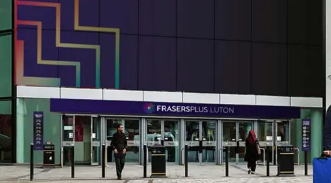 Frasers Group A mocked-up image of how the centre could look with new "Frasers Plus Luton" branding at the entrance.