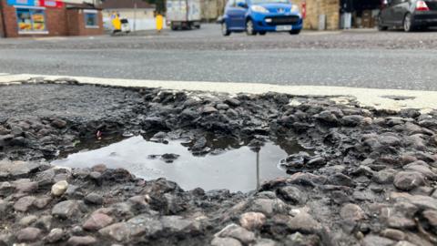Pothole on Deighton Road in Huddersfield