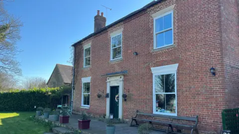 A two-storey detached house with plants and a lawn in front of it.